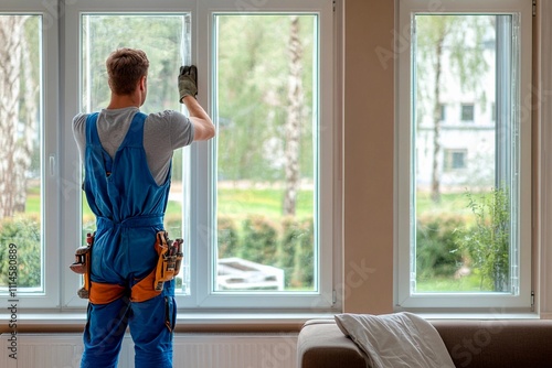 Skilled worker installing windows in a bright, modern home setting. Generative AI Free Download Skilled worker installing windows in a bright, modern home setting. Generative AI - GFXLoad