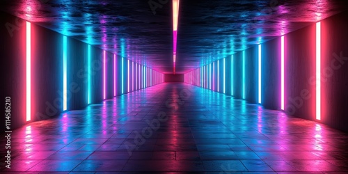 Wallpaper Mural Neon Lights Illuminate A Futuristic Corridor Torontodigital.ca