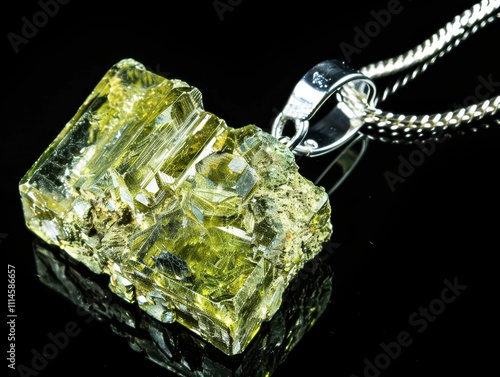 pendant with olivine gemstone, peridot, chrysolite jewelry, green mineral crystals of forsterite, dunite