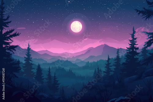 full moon night scene vector illustrations 