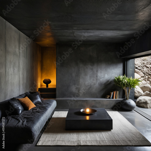 Black brutalist style interior decoration