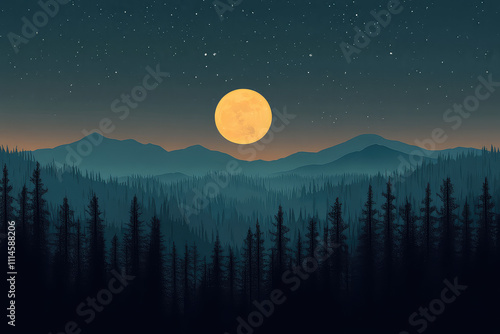 full moon night scene vector illustrations 