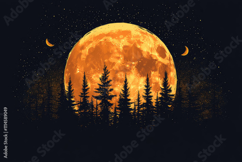full moon night scene vector illustrations 