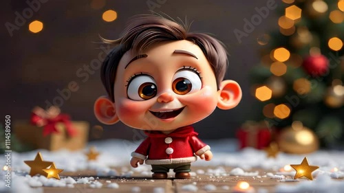 animated character in cozy red sweater in winter wonderland