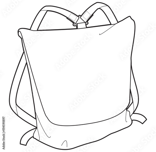Convertible tote pack flat sketch vector illustration technical cad drawing template