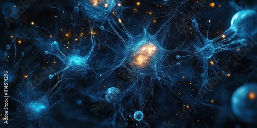 Abstract visualization of glowing blue network connections in a futuristic space.