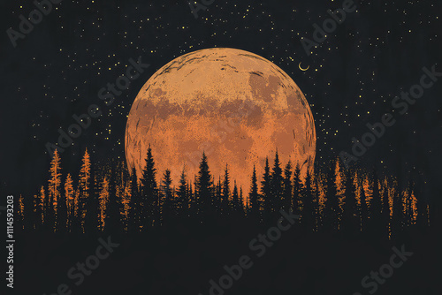 full moon night scene vector illustrations 