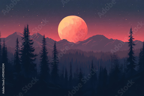 full moon night scene vector illustrations 