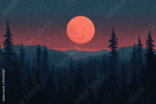 full moon night scene vector illustrations 