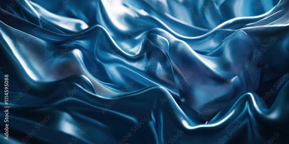 Obraz premium Soft folds of blue satin fabric with glowing silver highlights and dramatic shadow contrasts.