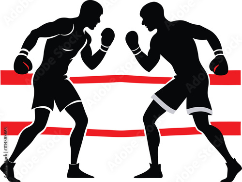boxers in the ring vector silhouette withe background
