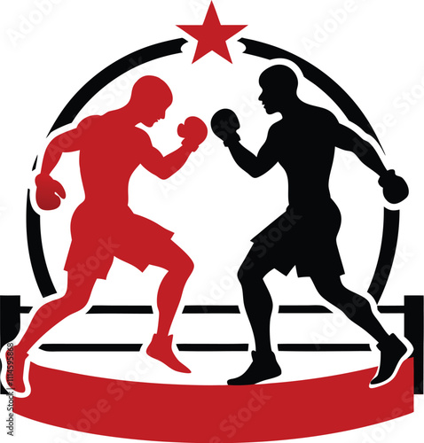 boxers in the ring vector silhouette withe background