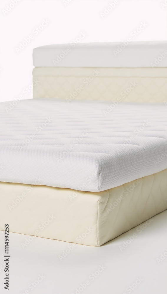 Close-up portrait of an eco-friendly latex mattresss intricate design and textured layers against a clean white backdrop Close-up portrait of an eco-friendly latex mattresss intricate design and textured layers against a clean white backdrop