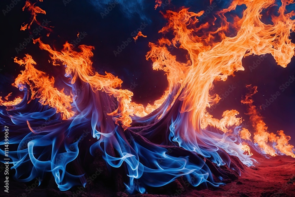 Fototapeta premium Ethereal Cobalt Flames Ignite with Intense Energy and Vivid Illumination