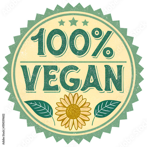 100% Vegan Stamp with Green Retro Design