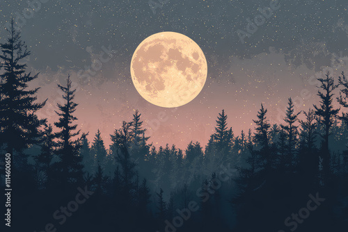full moon night scene vector illustrations 