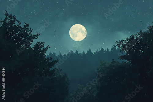 full moon night scene vector illustrations 