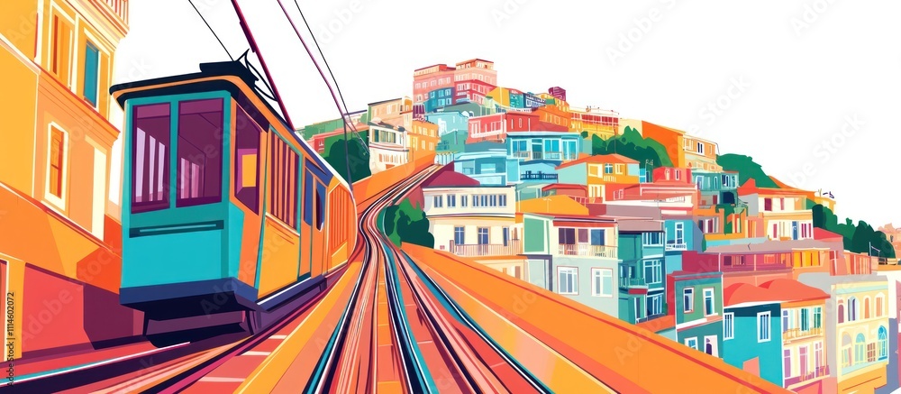 Fototapeta premium Colorful hillside town with funicular railway.
