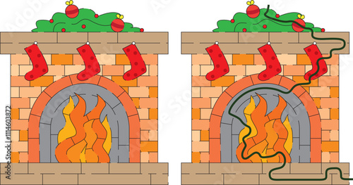 Christmas fireplace maze with a solution