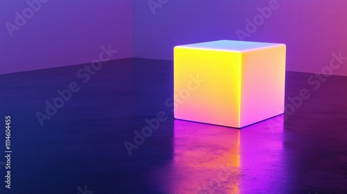 Leuchtender Kubus mit neonfarbigem Glanz