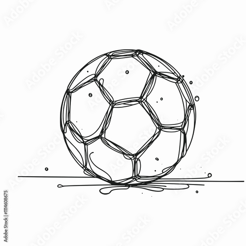 Minimalistic Soccer Ball Illustration in Line Art Style, AI Generation