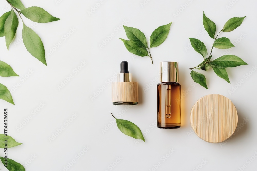 Organic skincare product with eco-friendly packaging on a white background, surrounded by green leaves and flowers. Natural beauty, beauty treatments, skincare routines, wellness, sustainability. Organic skincare product with eco-friendly packaging on a white background, surrounded by green leaves and flowers. Natural beauty, beauty treatments, skincare routines, wellness, sustainability.