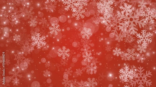 Looped animated red Christmas abstract background of falling snowflake shapes