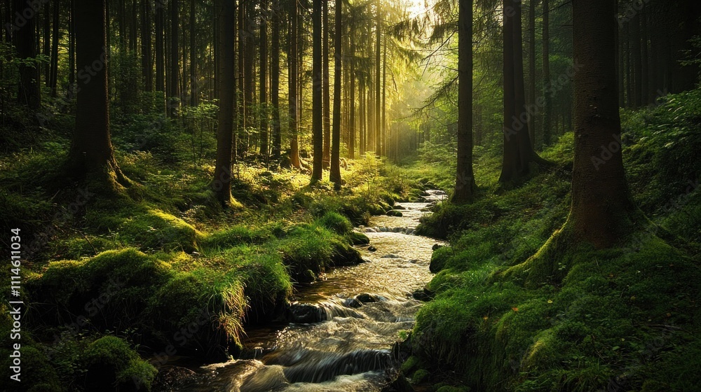 Fototapeta premium Sunlight Filtering Through a Forest