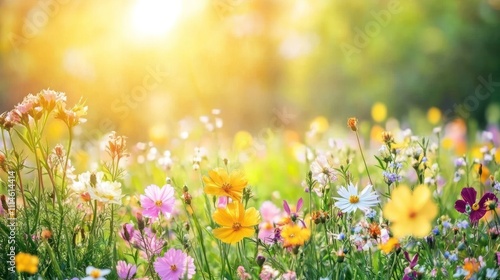 Vibrant Wildflowers Bloom in Sunny Meadow