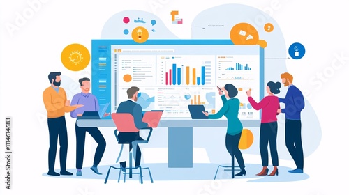 Business Team Analyzing Data on Large Screen