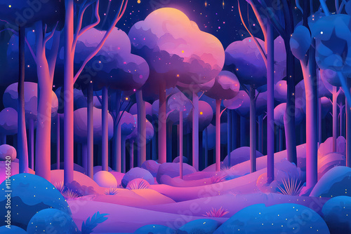 full moon night scene vector illustrations 