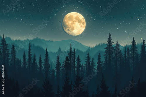 full moon night scene vector illustrations 