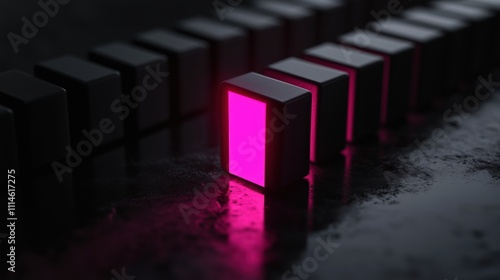 Dynamische Perspektive einer Reihe pinker Lichtwürfel