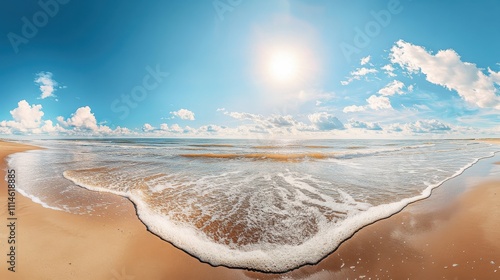 A breathtaking panorama of Fenwick's pristine beach under a vibrant sky on a sunny day photo