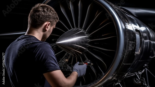Aerospace Engineer Inspecting Aircraft Engine | close Shoot