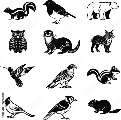 Collection of animal silhouettes on a white background.