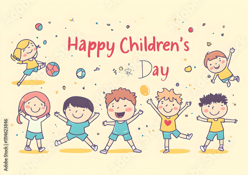 Happy Children's Day Cartoon Illustration, AI GENERATIVE 