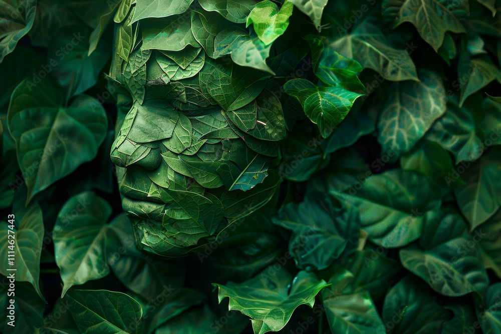 Fototapeta premium A green leafy plant with a face made of leaves