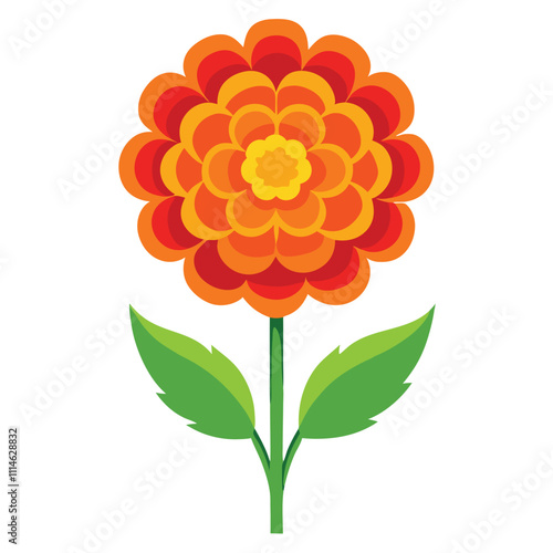a digital illustration of a single orange flower with a green stem and leaves.