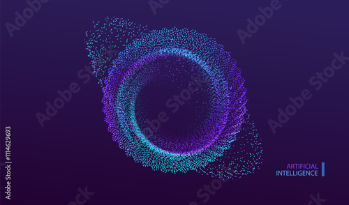 Ai particle dots glowing abstract background. Neon circle design. Modern light technology and science. Artificial Intelligence futuristic glitter network connect vector.