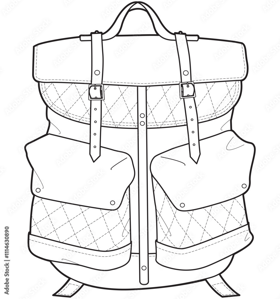 Satchel backpack flat sketch vector illustration technical cad drawing ...