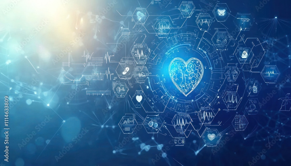 custom made wallpaper toronto digitalDigital Network of Hexagon Shapes with a Heart at the Center