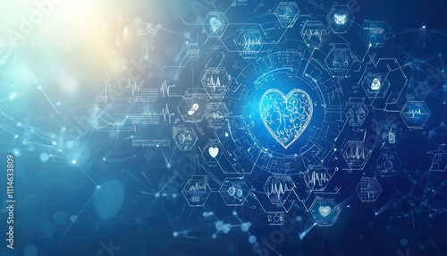 Wallpaper Mural Digital Network of Hexagon Shapes with a Heart at the Center Torontodigital.ca