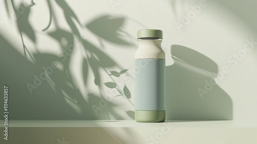 Wallpaper Mural Closeup of a simple minimalist cosmetic or skincare product bottle with leaf shadow creating an elegant natural composition on a plain studio background  Clean and modern design with copy space Torontodigital.ca
