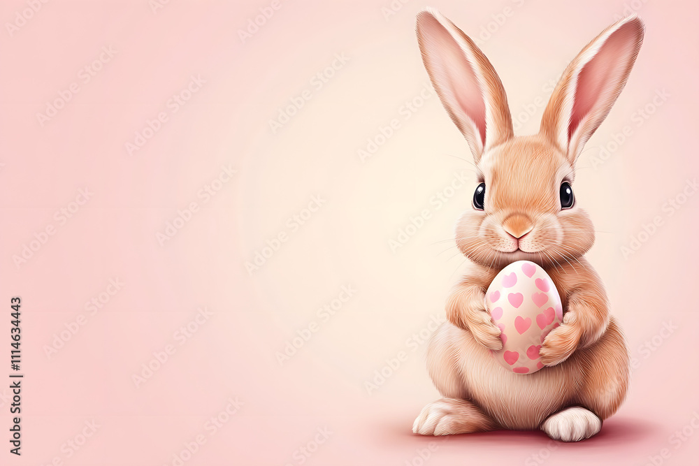 Obraz premium Easter bunny rabbit with easter egg on color background.