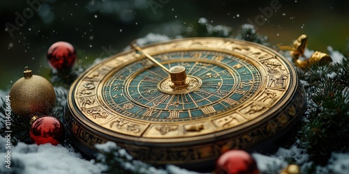 Wallpaper Mural Ornate Astrolabe Amidst Christmas Decorations and Snow Torontodigital.ca