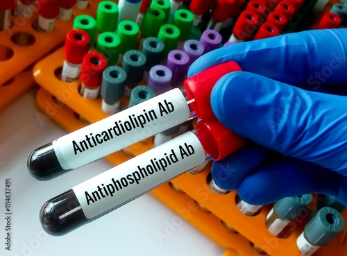 Blood sample tubes for antiphospholipid Antibody and Anti Cardiolipin antibody test, diagnosis for autoimmune disease APS. photo