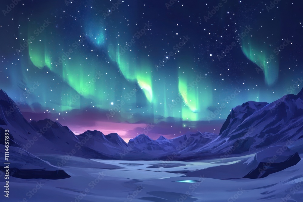 Fototapeta premium Aurora Borealis Illuminates Snowy Mountain Range