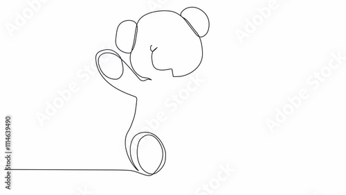 Video. Teddy bear continuous line drawing. Animation on white background 4K.