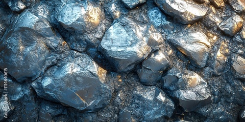 Metallic rocks glisten under soft light in a geologically rich environment showcasing natural textures and colors photo